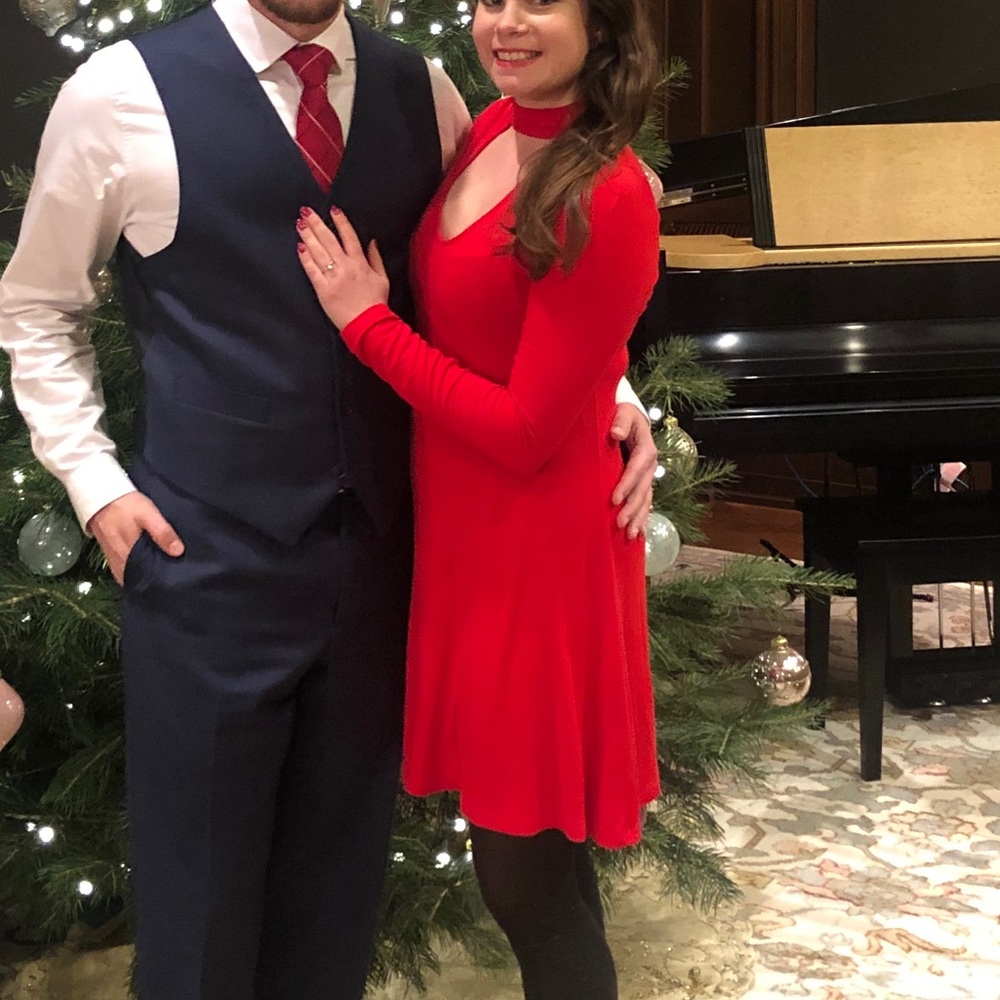 Express Red Long Sleeve Keyhole Dress